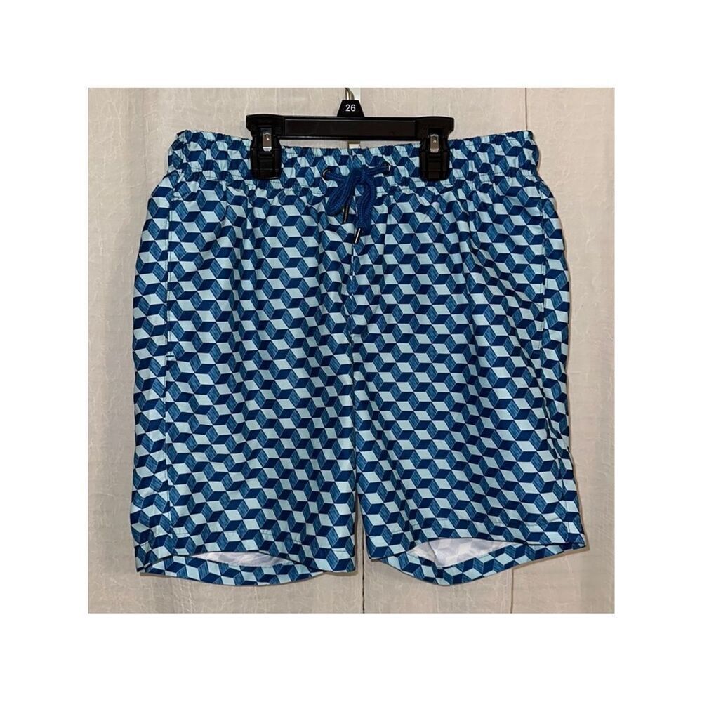 Ike Behar S Blue Light Blue Dice Geometrical Swim Trunks Board Shorts